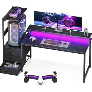 59 Inch Gaming Desk with LED Light