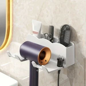 1pc Wall Mounted Hair Dryer Bracket, For Bathroom Shelves Without Drilling,
