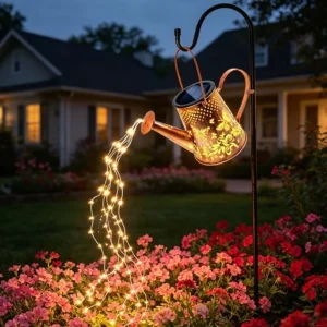 Solar Lanterns Outdoor Decorative: Metal Watering Can with Cascading LED Lights