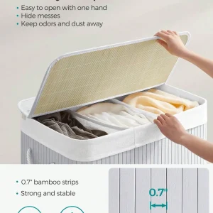 150L 3 Section Bamboo Laundry Hamper Modern Grey Slate