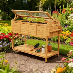 Portable Elevated Garden Bed with Wheels, Legs, Cover