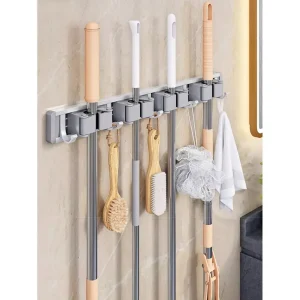 4 Clips And 5 Hooks Aluminum Mop Holder