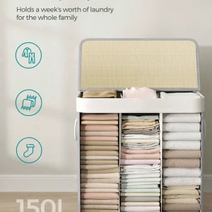 150L 3 Section Bamboo Laundry Hamper Modern Grey Slate