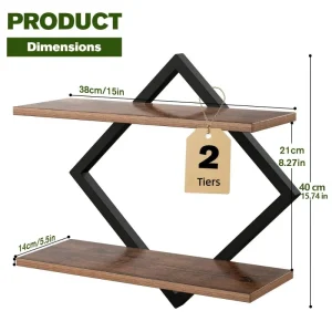 Floating Shelves, 15 Inch Wall Shelf Set Of 1,Hanging Bathroom Shelves 2-Tier, For Living Room, Kitchen, Office (Large Size, Brown) - Thumbnail Image 5