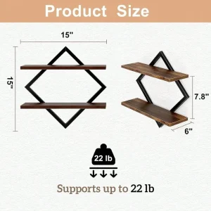 Floating Shelves, 15 Inch Wall Shelf Set Of 1,Hanging Bathroom Shelves 2-Tier, For Living Room, Kitchen, Office (Large Size, Brown) - Thumbnail Image 3