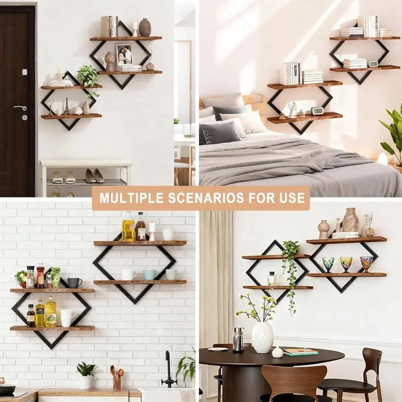 Floating Shelves, 15 Inch Wall Shelf Set Of 1,Hanging Bathroom Shelves 2-Tier, For Living Room, Kitchen, Office (Large Size, Brown) - Image 2