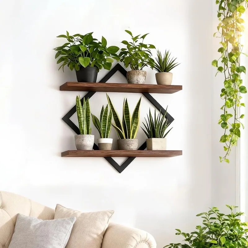 Floating Shelves, 15 Inch Wall Shelf Set Of 1,Hanging Bathroom Shelves 2-Tier, For Living Room, Kitchen, Office (Large Size, Brown) - Image 1