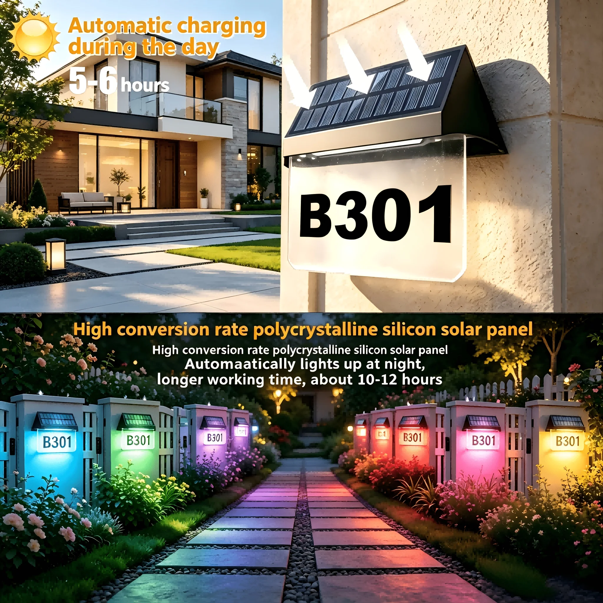 Solar Address Number Light, Automatic Solar Charging - Image 2