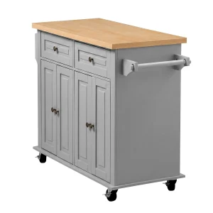 Kitchen Island Cart with Storage, 43.7 in Wide Mobile Rolling Storage Island on Swivel Wheels