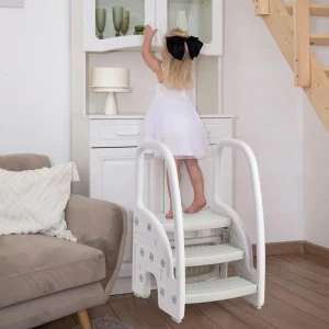 Toddler Step Stool, Kids Step Stool with Handles Sides, Plastic 3 Step Stool for Bathroom - Thumbnail Image 2