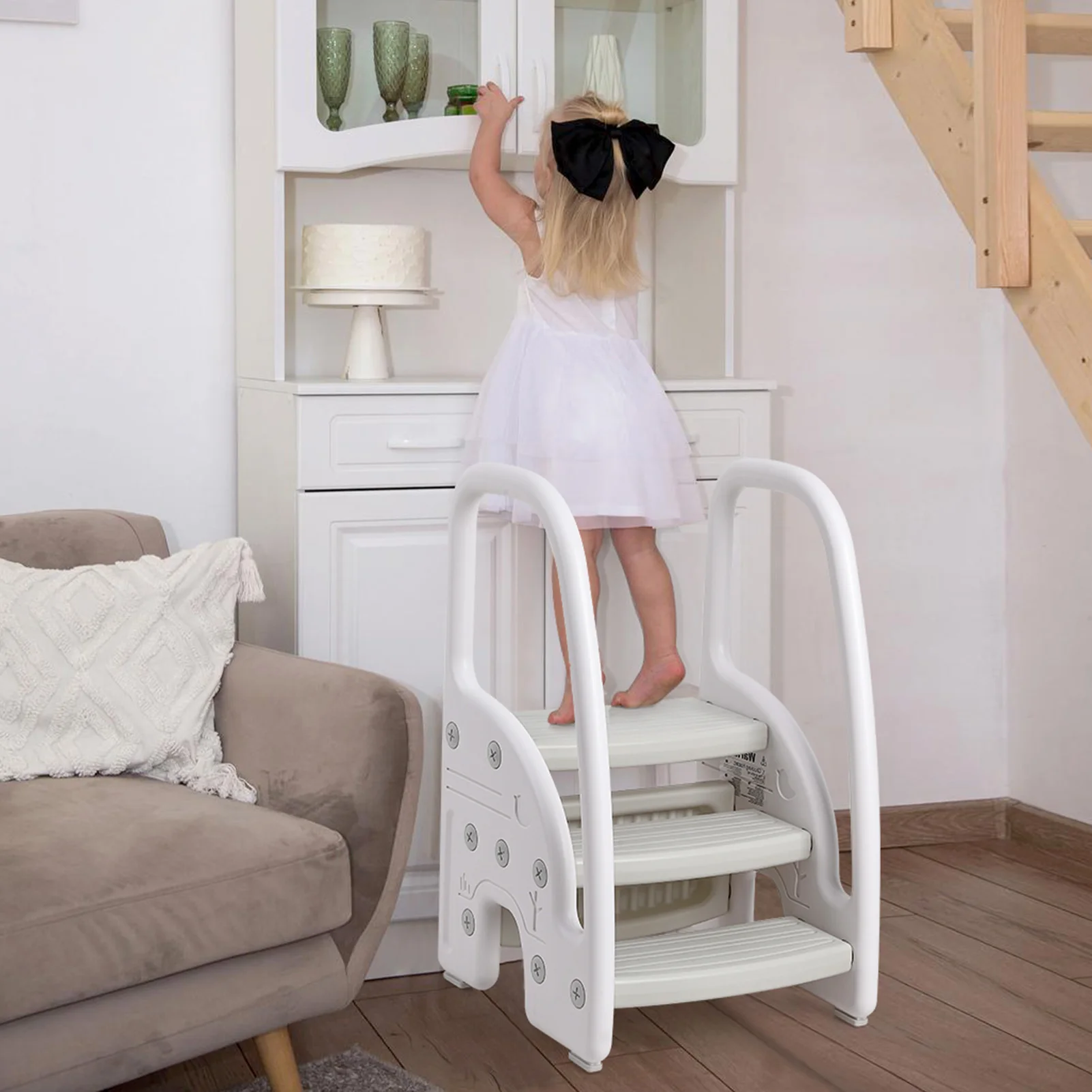 Toddler Step Stool, Kids Step Stool with Handles Sides, Plastic 3 Step Stool for Bathroom - Image 2