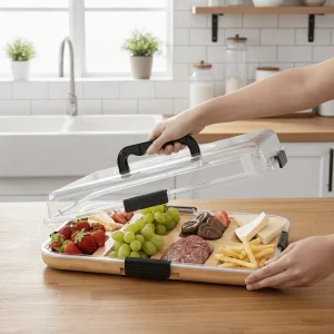 1pc Bamboo Cheese Tray With Transparent Acrylic Lid - - Thumbnail Image 3