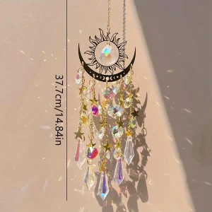 Gold Crystal Suncatcher Window Decor, Sun Moon Rainbow Maker Hanging Ornament，Boho Room Decor & Window Vibes，Unique Gift for Home Decor Lovers - Thumbnail Image 7