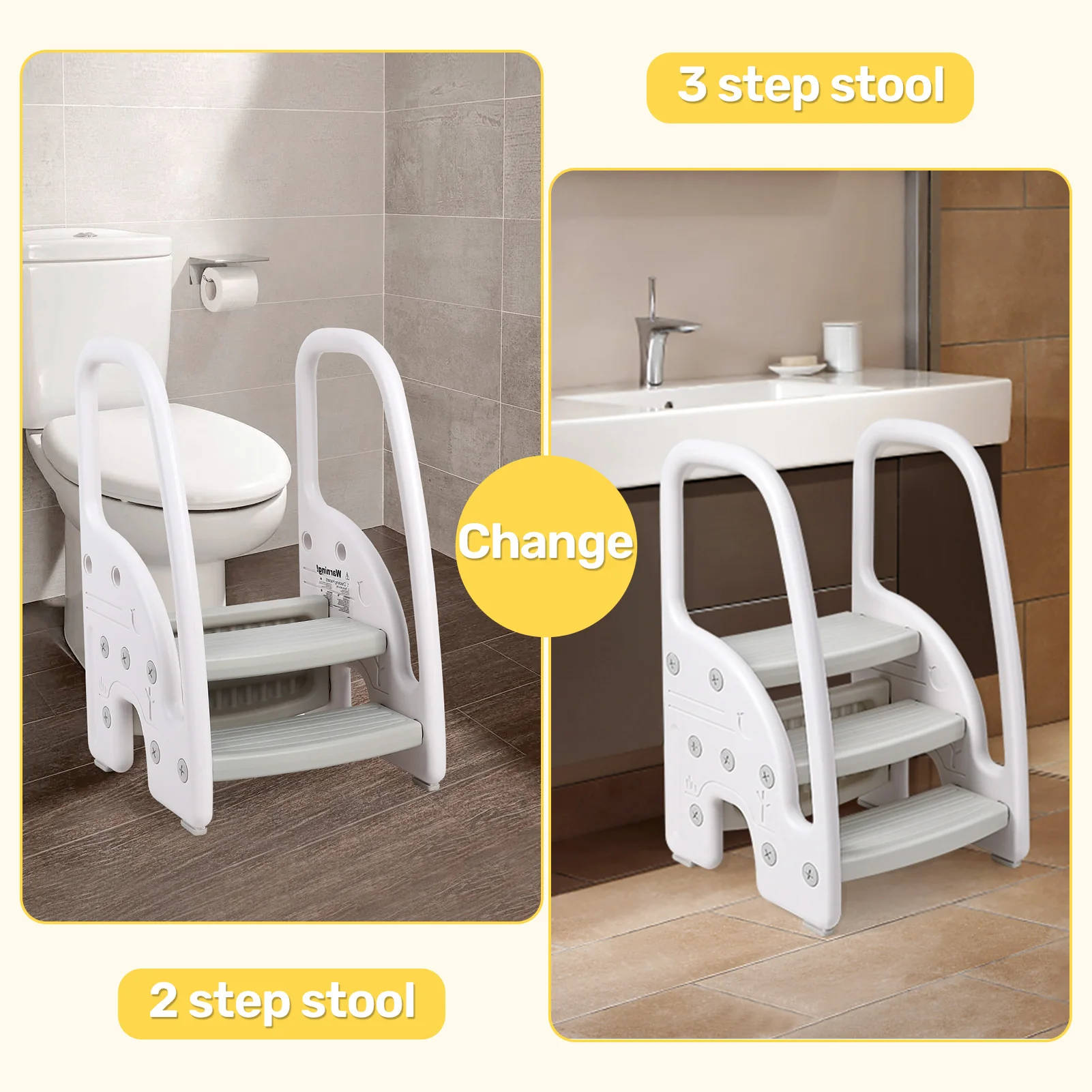 Toddler Step Stool, Kids Step Stool with Handles Sides, Plastic 3 Step Stool for Bathroom - Image 3