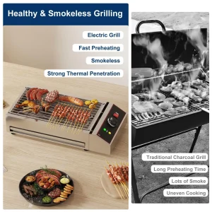 Smokeless 1800W Electric Grill for Indoor & Outdoor, Commercial Stainless Steel Countertop BBQ Grill - Thumbnail Image 3