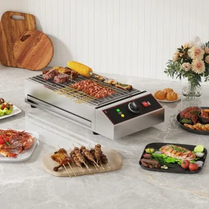 Smokeless 1800W Electric Grill for Indoor & Outdoor, Commercial Stainless Steel Countertop BBQ Grill