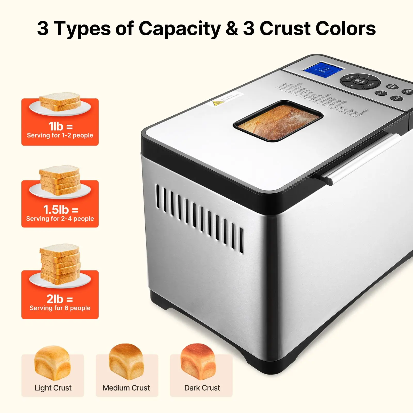 Bread Maker, 19-in-1 2LB Dough Machine, - Image 3