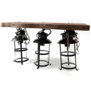 3 Light Industrial Wooden Hanging Lighting with Glass Shade - Thumbnail Image 2