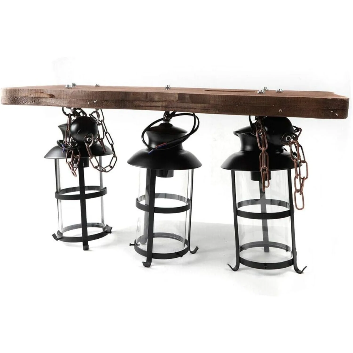 3 Light Industrial Wooden Hanging Lighting with Glass Shade - Image 2