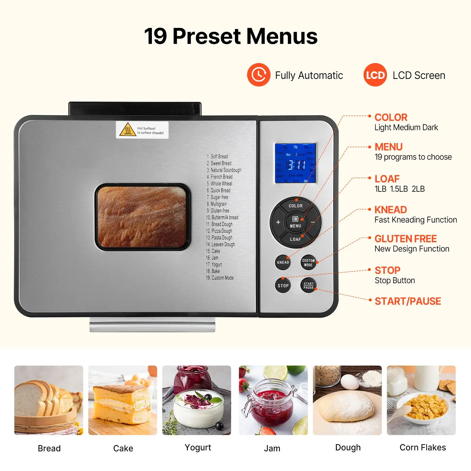 Bread Maker, 19-in-1 2LB Dough Machine, - Image 2