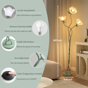 Vintage 3 Heads Flower Floor Lamp - Thumbnail Image 3