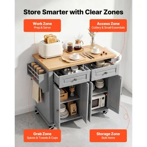 Kitchen Island Cart with Storage, 43.7 in Wide Mobile Rolling Storage Island on Swivel Wheels - Thumbnail Image 3