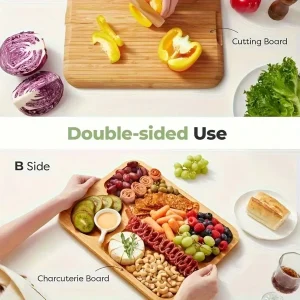 1pc Bamboo Cheese Tray With Transparent Acrylic Lid - - Thumbnail Image 4