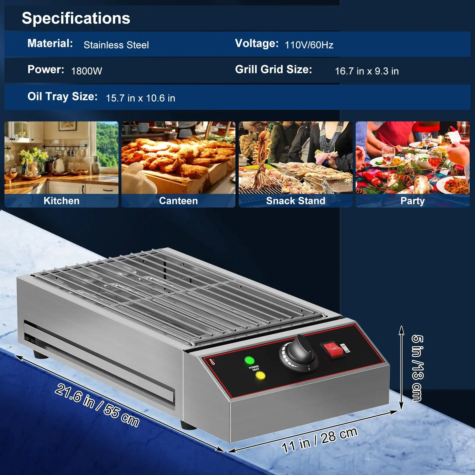 Smokeless 1800W Electric Grill for Indoor & Outdoor, Commercial Stainless Steel Countertop BBQ Grill - Image 2